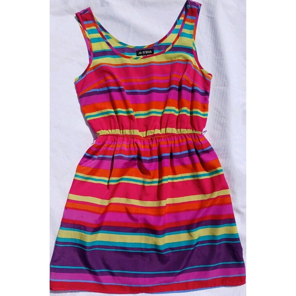 As U Wish Women's Bohemian Rainbow Striped Sleeveless Sundress Size Medium